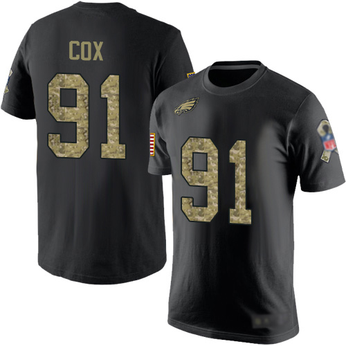 Men Philadelphia Eagles #91 Fletcher Cox Black Camo Salute to Service NFL T Shirt->nfl t-shirts->Sports Accessory
